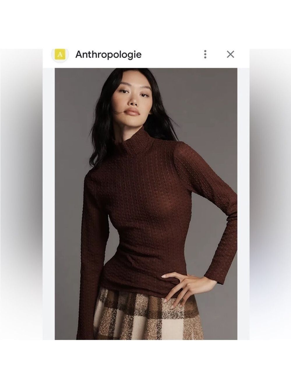Anthropologie Maeve Turtleneck Long Sleeve Textured Top Brown Shirt Size Medium